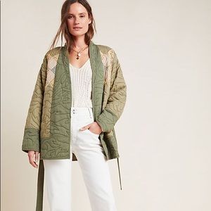 Anthropologie patchwork quilted jacket army green